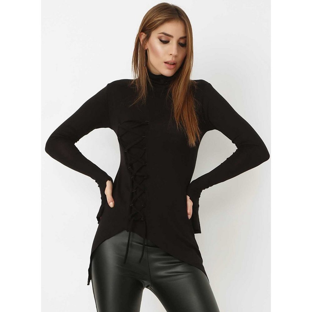 Bambina Mia - Black Lace-Up Side-Tail Top